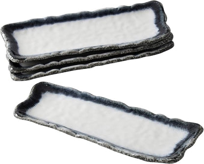Uaral Japanese Sushi Plates Stoneware Sushi Plate Set Sushi Dish Set Sashimi Plates Rectangular Plate 12.5inch Set of 4, (Blue and White)