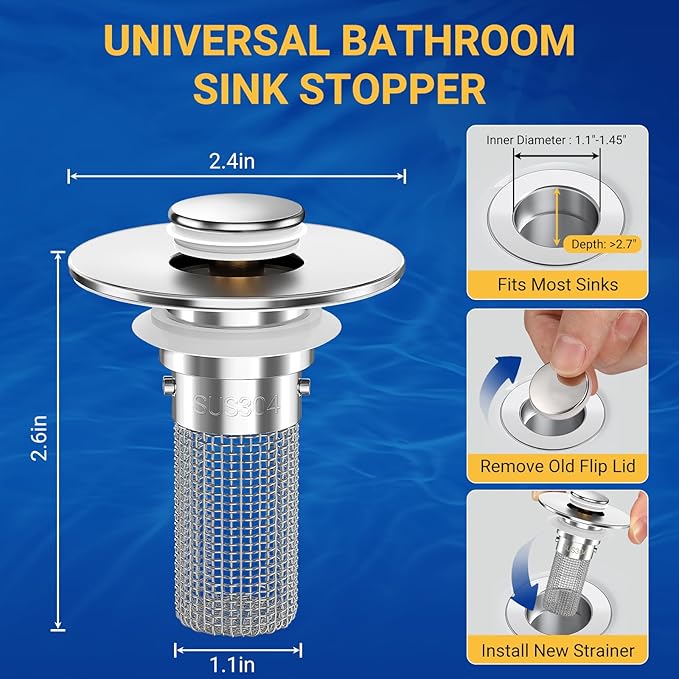 Bathroom Sink Drain Strainer, Pop-Up Bathroom Sink Stopper
