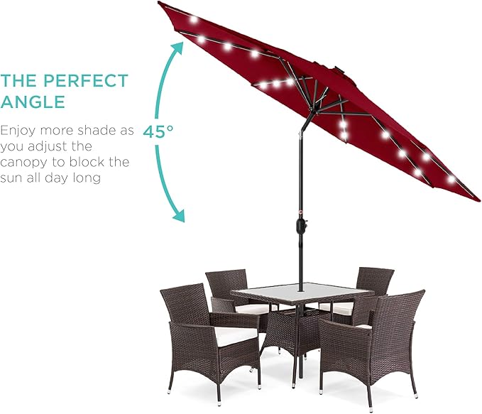 Best Choice Products 10ft Solar Polyester LED Lighted Patio Umbrella w/Tilt Adjustment and UV-Resistant Fabric