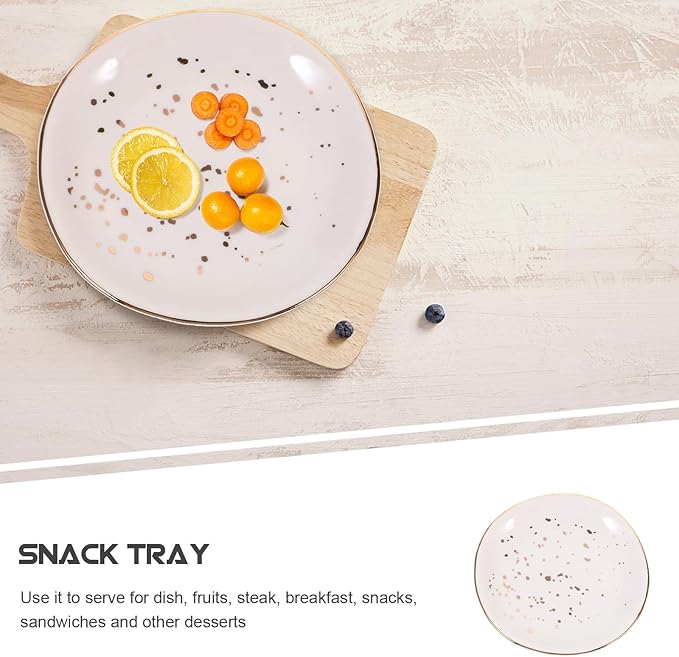 Alipis Ceramic Steak Dish and Dessert Plate Nordic Style Irregular round White Speckled Ceramic Appetizer Plate for Home Dining and Food Serving