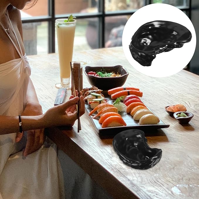 Zerodeko Ceramic Oyster Shell Serving Plate Matte Black Appetizer Dish Food Tray Dessert Server Creative Seafood Platter for Home Dining
