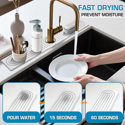 Faucet Mat for Kitchen Sink, Diatomite Quick Drying Tray, Long 23.6'' Kitchen