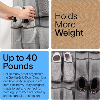 GORILLA GRIP Over the Door Shoe Organizer, 35 Large Breathable Mesh Pockets