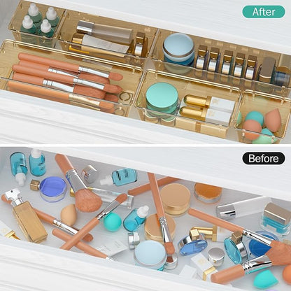 WOWBOX 6 Pack Clear Drawer Organizer Set, Acrylic Drawer Storage Trays