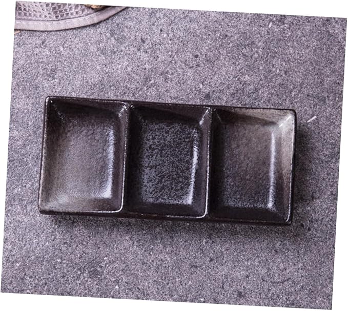 PRETYZOOM 2pcs Retro Square Ceramic Sauce Dishes Food Dipping Bowls 3 Grids Snack Plates for Appetizers and Seasoning for Home Use