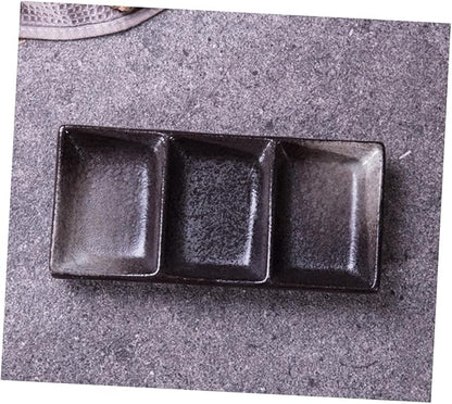 PRETYZOOM 2pcs Retro Square Ceramic Sauce Dishes Food Dipping Bowls 3 Grids Snack Plates for Appetizers and Seasoning for Home Use