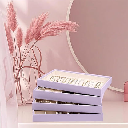LANDICI Stackable Jewelry Organizer Trays 4 Set, PU Leather Jewelry Organizer