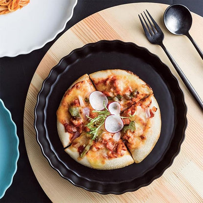 Creative Ceramic 10-inch Black round Sushi Plate Simple Pasta Dish Household Tableware for Home and Restaurant Serving