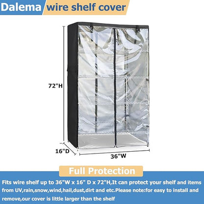 Waterproof Shelf Cover,Outdoor 600D Heavy Duty Dustproof Storage Shelves Cover,36''x16''x72'' Shelf Covers for Wire Shelving with Zippers,Storage Rack Covers with Clear Front