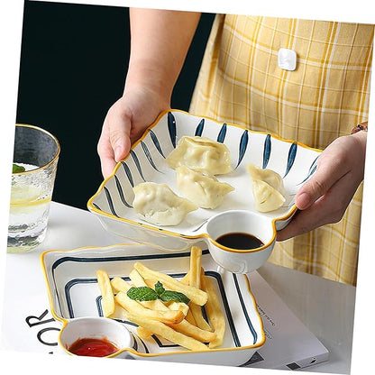 Luxshiny Japanese Ceramic Snack Serving Plate Dipping Saucer Food Dish Waterproof and Microwave Safe for Breakfast Sushi and Appetizers