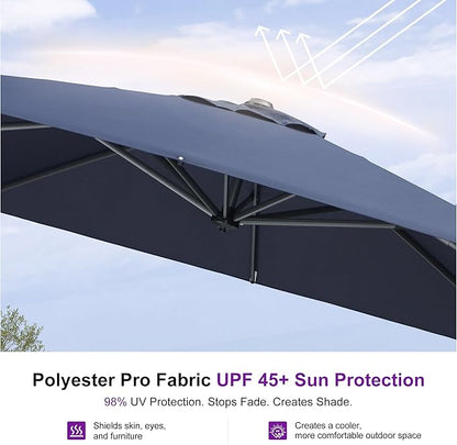 PURPLE LEAF Patio Umbrella with Base 10 Feet Outdoor Cantilever Square Umbrella Aluminum Offset Umbrella with 360-degree Rotation for Garden Deck Pool Patio, Navy Blue