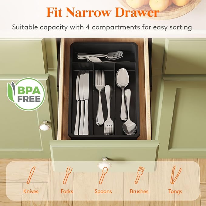 Lifewit Silverware Drawer Organizer Tray, Plastic Cutlery Storage