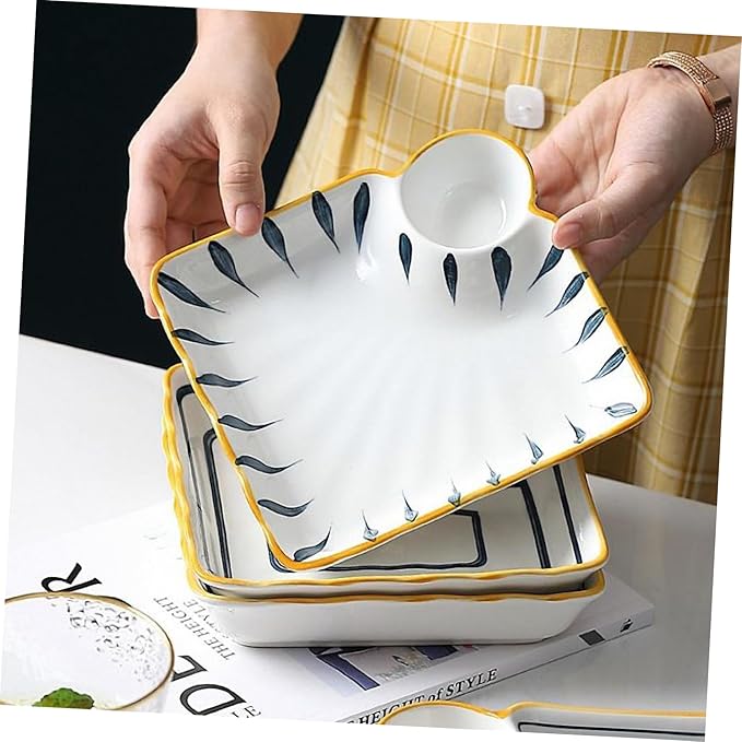 Luxshiny Japanese Ceramic Snack Serving Plate Dipping Saucer Food Dish Waterproof and Microwave Safe for Breakfast Sushi and Appetizers
