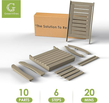 GREENVINES Outdoor Rocking Chairs | Set of 2 | Porch Rocker | HDPE Plastic | Wood Grain | Oversized Rockers | High Back | Big & Tall | Ladder Back | Desert Brown | for Patio Outside