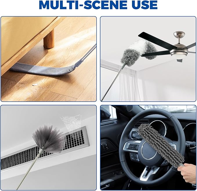 9Pcs Dusters for Cleaning Kit, Extendable Microfiber Duster Tools