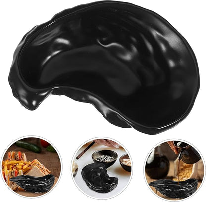 Zerodeko Ceramic Oyster Shell Serving Plate Matte Black Appetizer Dish Food Tray Dessert Server Creative Seafood Platter for Home Dining