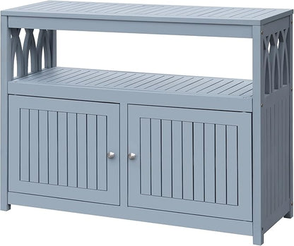 Greesum 2-Tier Outdoor Storage Cabinet in Acacia Wood, with 2 Magnetic Doors, for Garden, Picnic, Buffet, TV Stand, or Bar Table, Grey