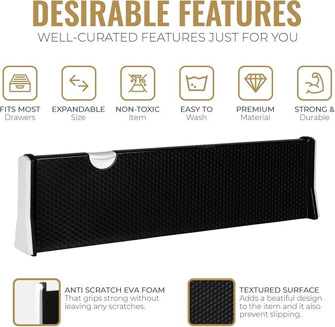 RAPTUROUS Adjustable Drawer Dividers 6 Pack, 4” High, 15.5-21” Long, Dresser