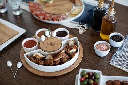 PICNIC TIME NFL Symphony Appetizer Serving Tray Set, Party Platter Set, Appetizer Plate, (Bamboo & White Ceramic)