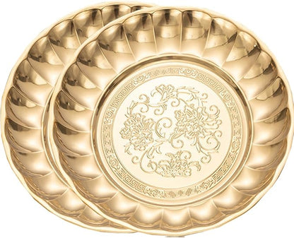 Stainless Steel Gold Plates 8.5 Inch Lightweight Unbreakable Dinner Dishes Plates 2 Pack Dessert Snack Plates for Outdoor Camping Wedding - Reusable & Shatterproof