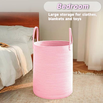 Large Woven Laundry Basket Hamper, 100L Cotton Rope Storage Bin