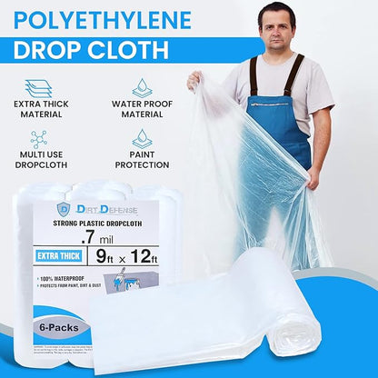 Dirt Defence Plastic Drop Cloth, 9x12 Ft Plastic Sheeting