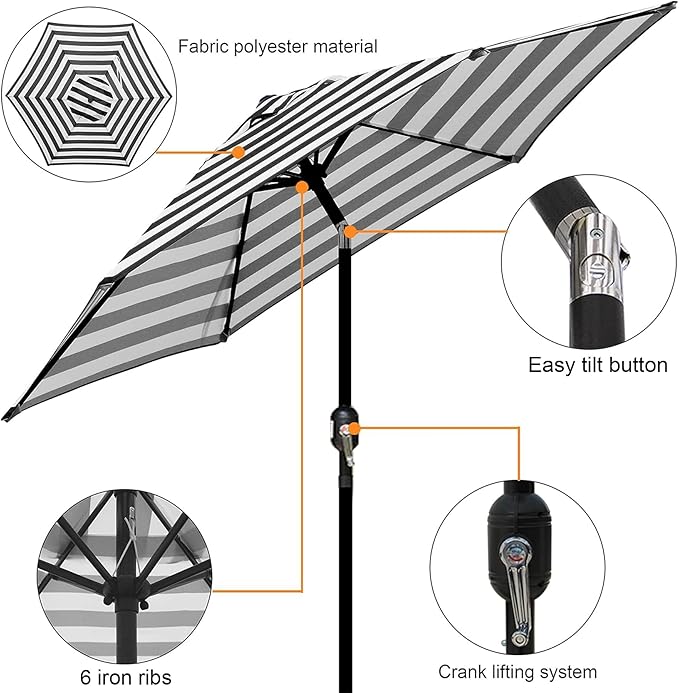 Blissun 7.5 ft Patio Umbrella, Yard Umbrella, Outdoor Market Umbrella with Push Button Tilt Crank (Black&White)