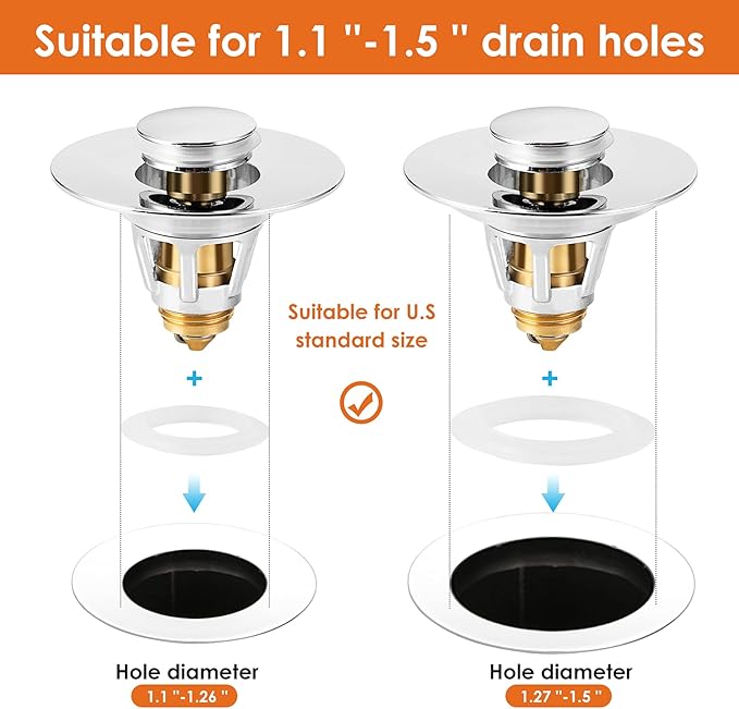 Universal Bathroom Sink Stopper, Basin Pop-up Bathroom Sink Drain Strainer