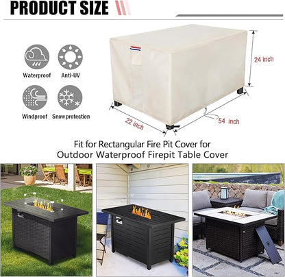 Youlvy Fire Pit Cover Rectangular 54 Inch - Waterproof Outdoor Fire Table Cover Rectangle Heavy Duty, 600D Patio Propane Gas Firepit Cover Rectangular Tear Weather Resistant - 54 x 22 x 24 Inch Beige