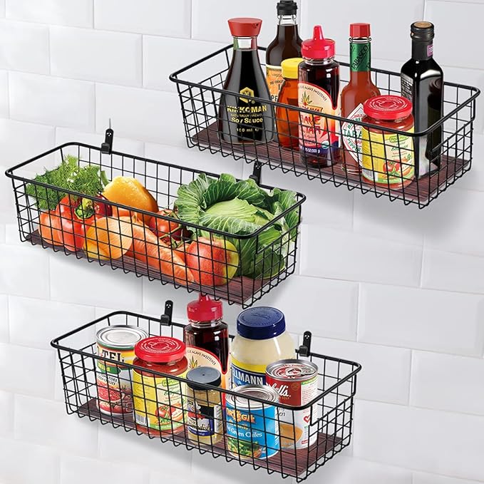 SheeChung 2 Set Portable Metal Farmhouse Wall Decor Storage Organizer Basket Bin