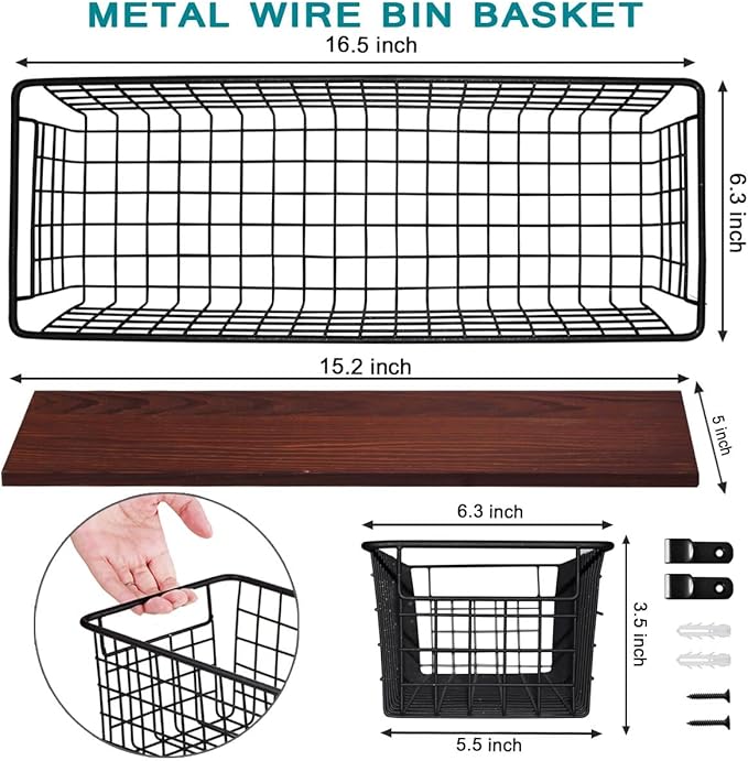 SheeChung 2 Set Portable Metal Farmhouse Wall Decor Storage Organizer Basket Bin