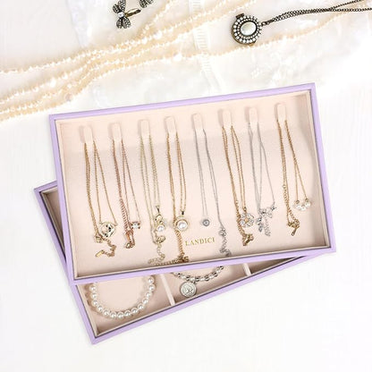 LANDICI Stackable Jewelry Organizer Trays 4 Set, PU Leather Jewelry Organizer