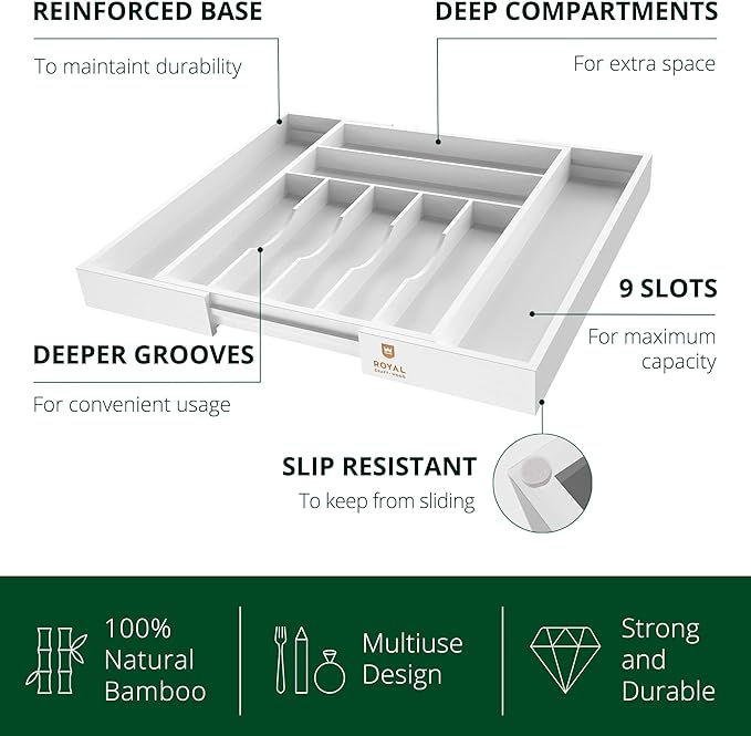 ROYAL CRAFT WOOD Luxury Bamboo Kitchen Drawer Organizer