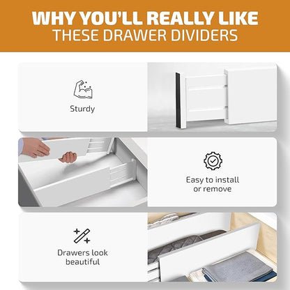6 Pack Drawer Dividers 6 Inch High, 11”-17" Adjustable Bamboo Organizers Large