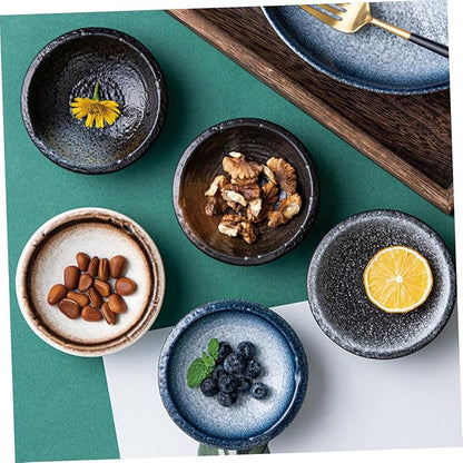 Luxshiny 5Pcs Assorted Color Ceramic Dipping Bowls Appetizer Plates for Sauces Condiments and Desserts Unique Design for Home Restaurant and Japanese Cuisine
