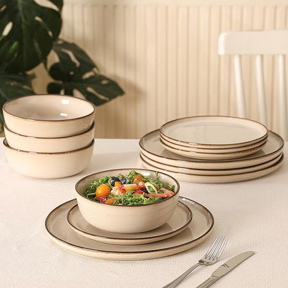 Dinner Plates Set of 6: Ceramic 10.7 Inch Handmade Reactive Glaze Stoneware Plates for kitchen, Modern Dinnerware Plates, Microwave & Dishwasher Safe, Scratch Resistant (Beige)