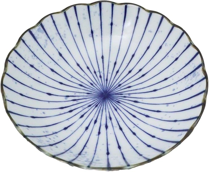Ebros Gift Artistic Blue Waves Fubuki Tokusa Made In Japan Dinnerware Serveware Kitchenware Set Asian Japanese Restaurant Supply (Pack Of 6 Round Flair Deep Plates Shallow Bowls 15oz)