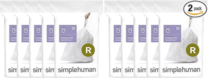 simplehuman Code R, Dispenser Pack Custom Fit Liners, Drawstring Trash Bags