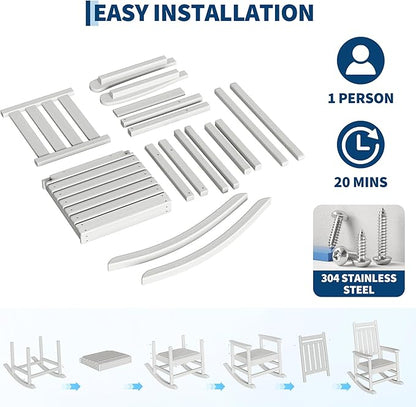 HDPE Rocking Chair Outdoor Set of 2 - Poly High Back Porch Rocker Chairs for Adults - All Weather Resistant Furniture for Patio Front Porch - White