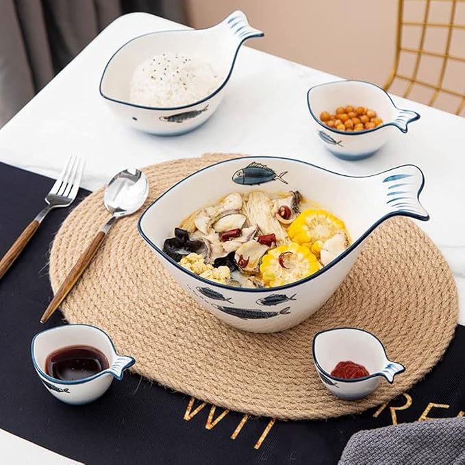 Appetizer Bowls 5.41Oz Sauce Dish Fish Shape Dip Bowl Set Ceramic Soy Sauce with Handle Sushi Dipping Bowls Ketchup Salad Appetizer Plates Serving Dishes Bowls(Set of 4) Salad Bowls ( Size : 4.92x3.15