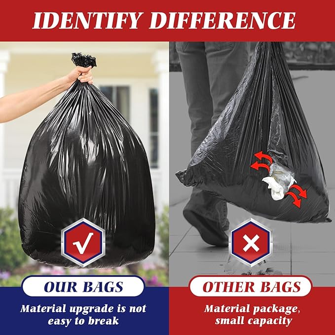 Teivio Black Trash Bags 20-25 Gallon 60 Count | Large Multipurpose | Fit 18
