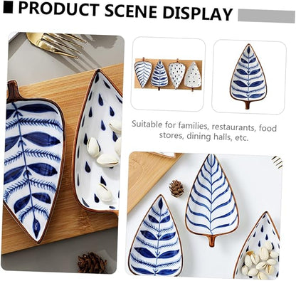 OUNONA Leaf Shape Mini Snack Dish Set Hand-Painted Ceramic Appetizer Plates for Sauces and Seasonings for Household Use and Entertaining
