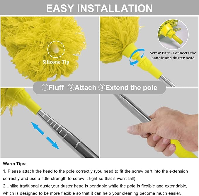DELUX Microfiber Feather Duster Extendable Cobweb Duster