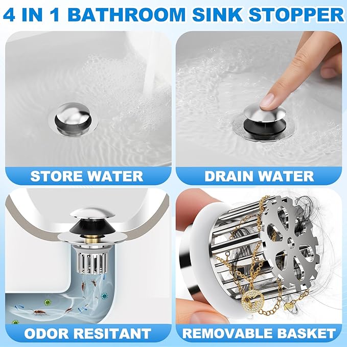 Universal 4 in 1 Bathroom Sink Stopper