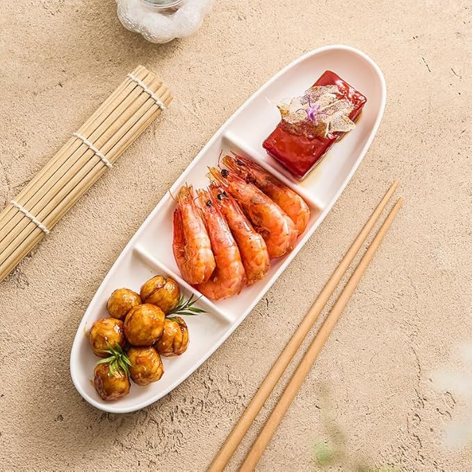 Appetizer Plates Ceramic Grid Plate Vegetable Plate Sushi Plate Snack Dessert Dessert Plate Three Grid Seasoning Plate Cheap Plates