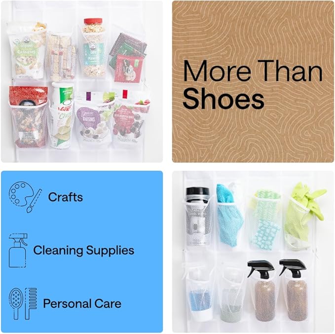 GORILLA GRIP Over the Door Shoe Organizer, 12 Large Breathable Mesh Pockets