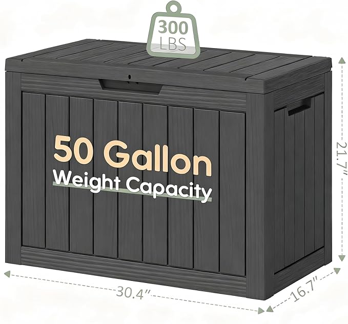 Outdoor Storage Box, Resin Deck Boxes Indoor and outdoor, Waterproof Storage Box Lockable Lid (Black, 50 Gallon)