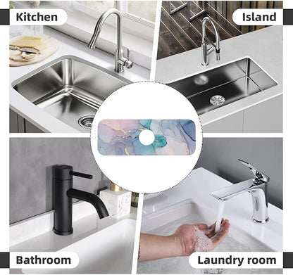 Colorful Marble Abstract Kitchen Sink Splash Guard Faucet Mat Super Absorbent