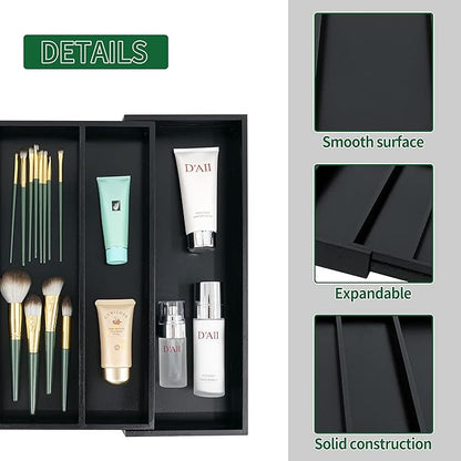Utoplike Bamboo Drawer Organizer Kitchen Utensils, Adjustable Black Silverware