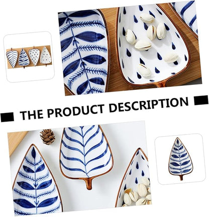 OUNONA Leaf Shape Mini Snack Dish Set Hand-Painted Ceramic Appetizer Plates for Sauces and Seasonings for Household Use and Entertaining